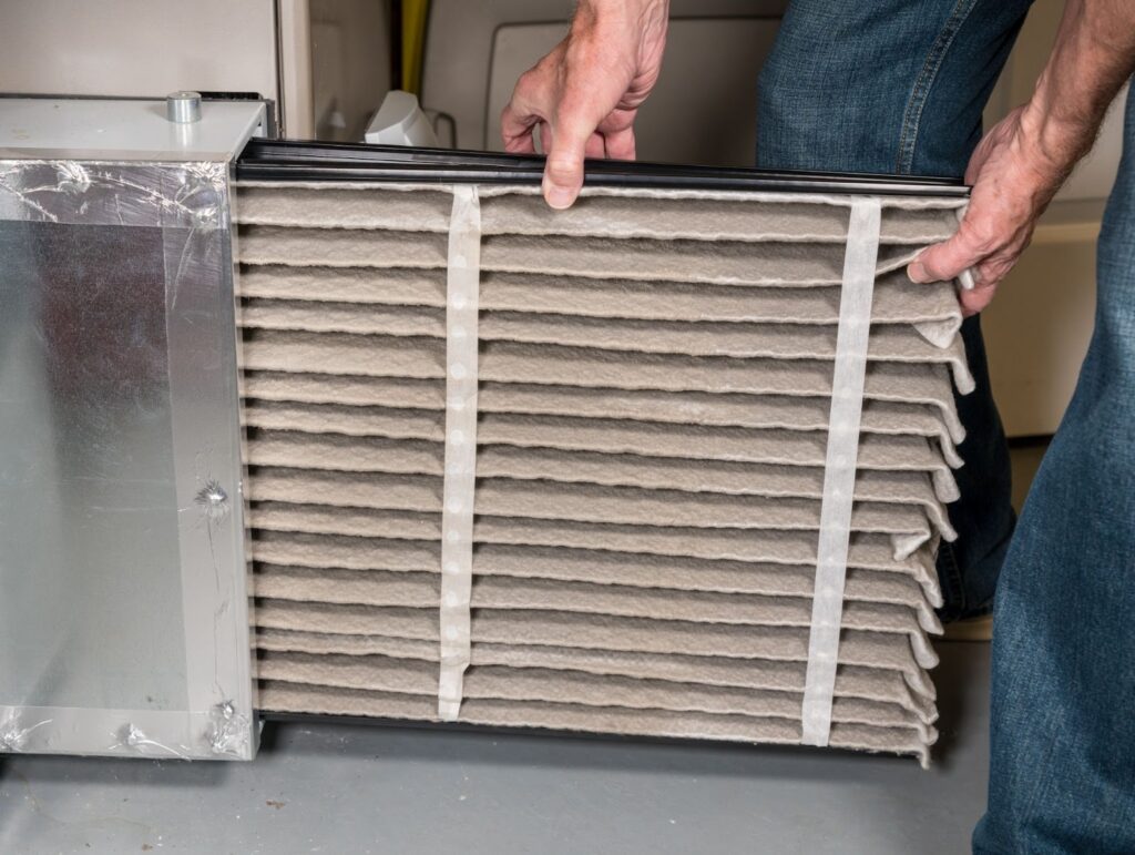 Dirty furnace air filter that can cause a heater to run constantly
